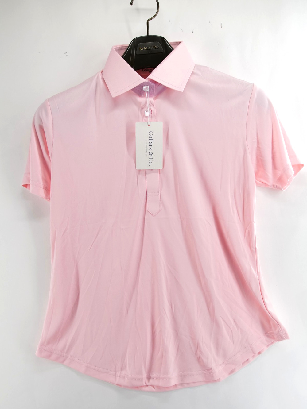 Collars & Co Polo Shirt Womens Medium Pink Semi Spread Dress Collar Golf NWT